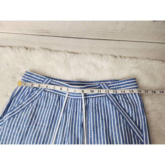 Jolt Womens Wide Leg Cropped Pants Blue Stripe Drawstring Pockets Tassels Linen - Picture 5 of 12